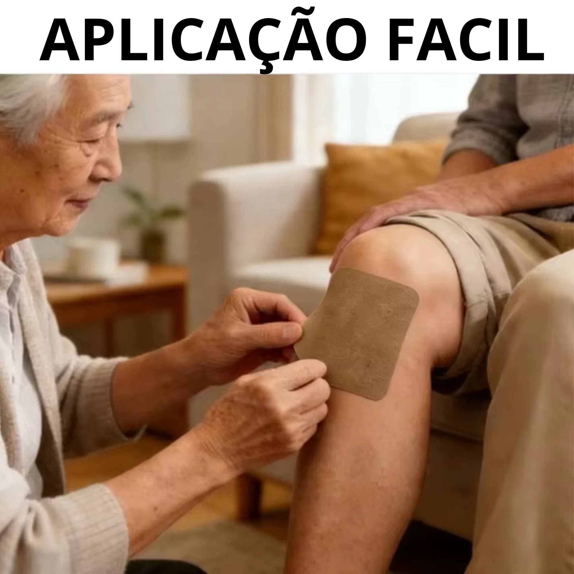 Aplicação simples do adesivo na região do joelho